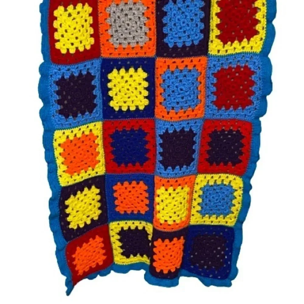 Hand crocheted bright multi colored Afghan size 56” X 31”